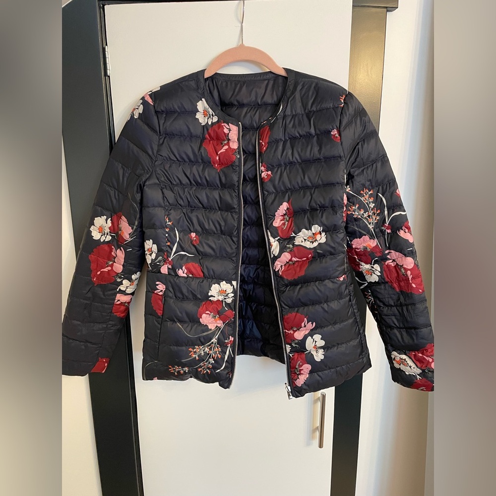 Reversible Massimo Dutti Down Jacket - Floral and Navy